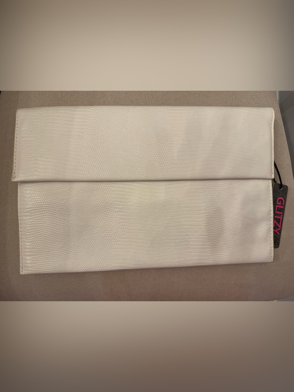 White Fold-Over Clutch with chain